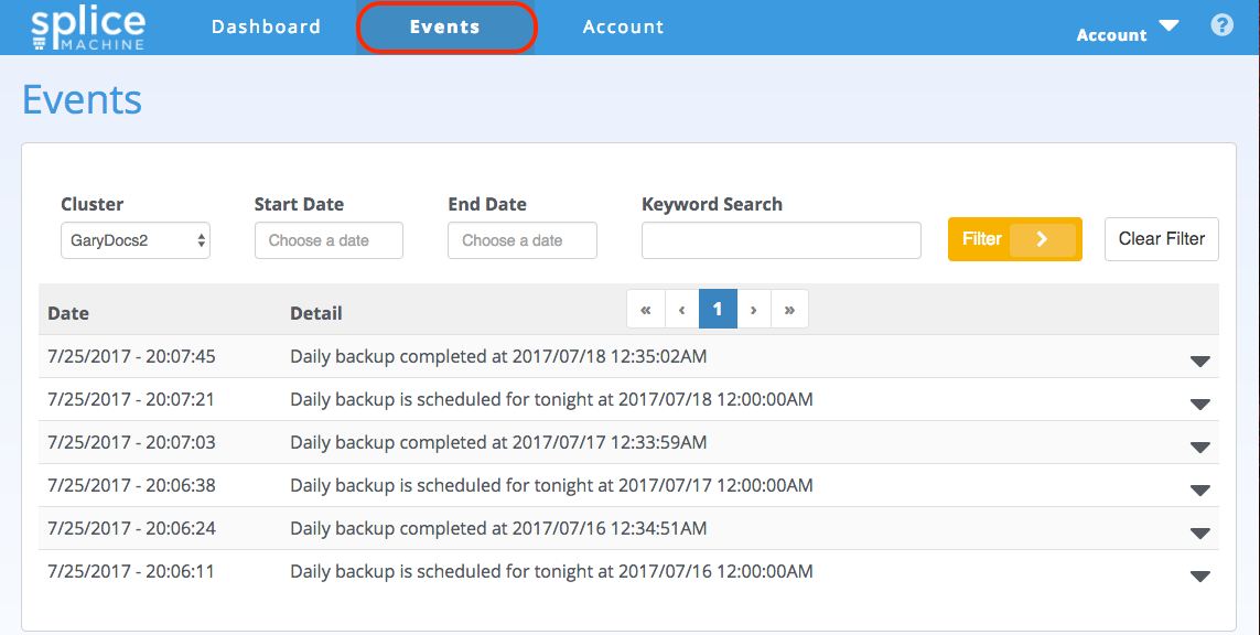 Cloud Manager Event Manager | Splice Machine Documentation